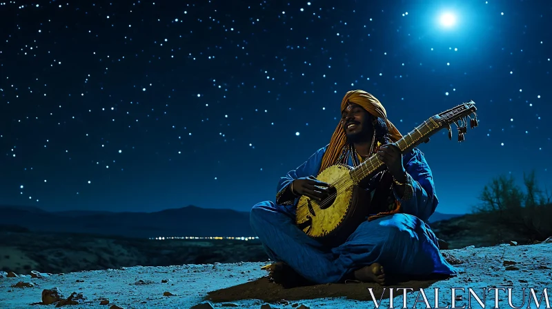 AI ART Desert Night Serenade by Traditional Musician