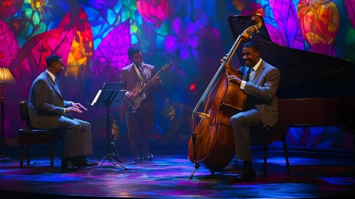 Jazz Musicians on Stage with Colorful Background