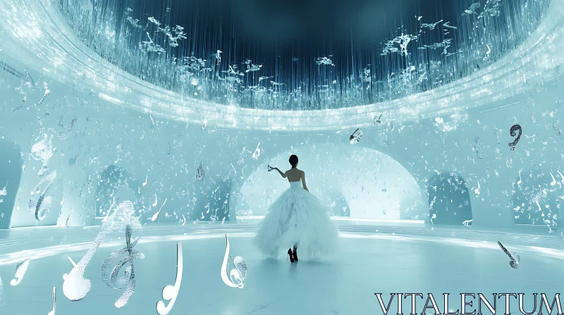 Dreamlike Ballerina Amidst Floating Musical Notes AI Image