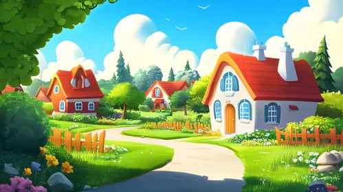 Charming Cottages in a Vibrant Village Landscape