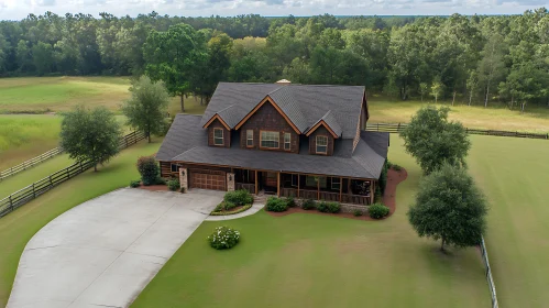 Rustic House with Lush Green Lawn and Trees