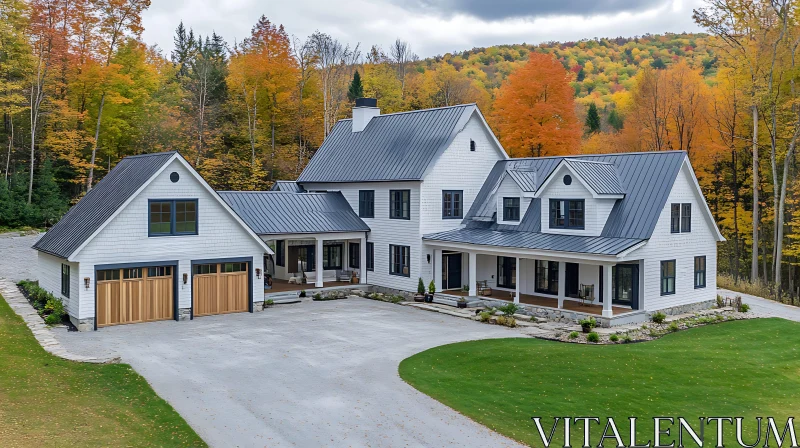 Contemporary Residence Amidst Fall Foliage AI Image