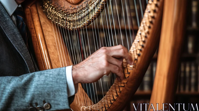 Detailed View of a Harp Being Played AI Image