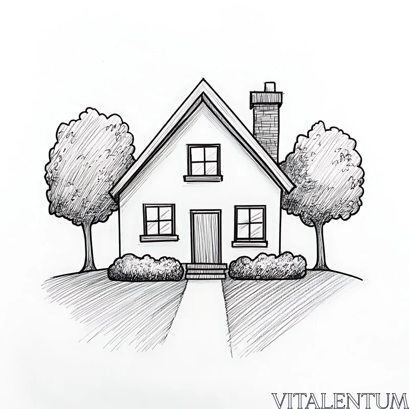 AI ART Illustration of a House in Black and White