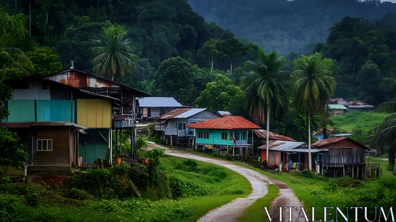 AI ART Serene Tropical Village Pathway