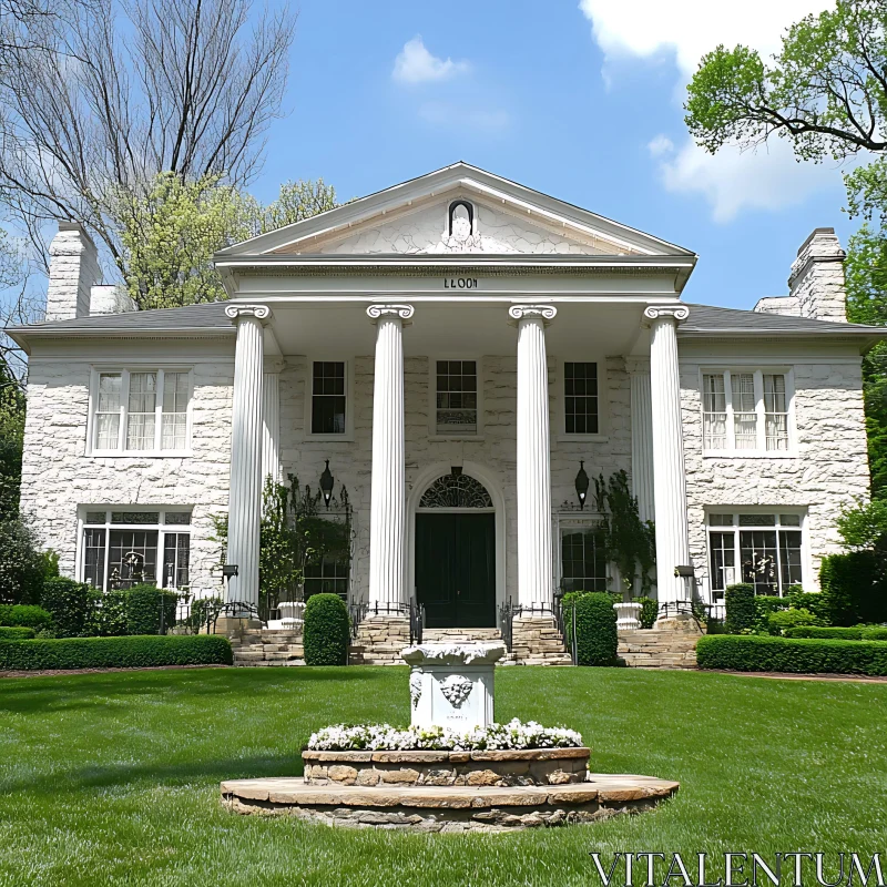 Elegant Classical Mansion with Lush Greenery AI Image