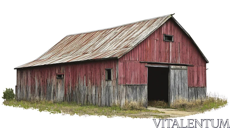 Weathered Red Barn in Countryside AI Image