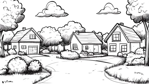 Serene Countryside Homes Drawing