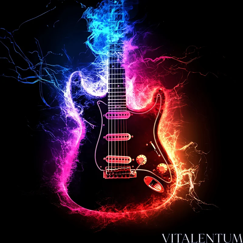 Dynamic Neon Electric Guitar AI Image