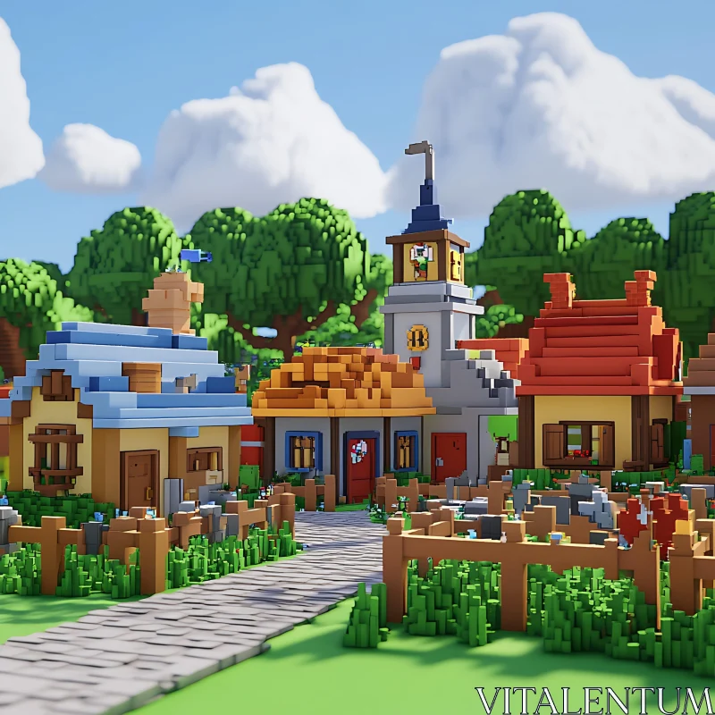 AI ART Whimsical Pixel Art Village Scene