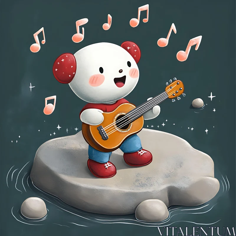 Musical Cartoon Character on a Rock AI Image