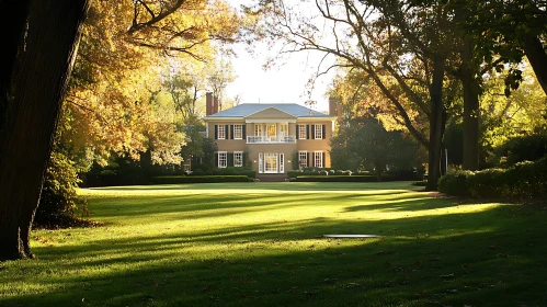 Stately Home Amidst Autumn Scenery