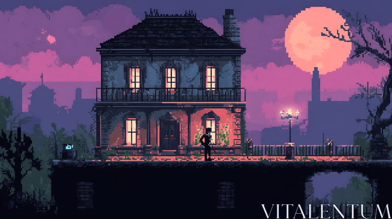 Enigmatic Night Mansion Illustration AI Image