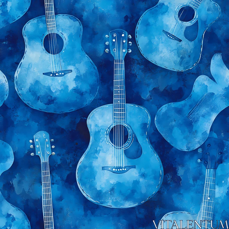 Blue Watercolor Guitars AI Image