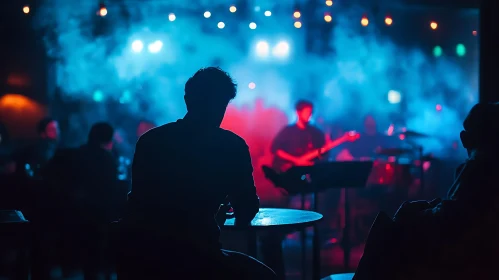 Silhouette of Audience in dimly Lit Nightclub