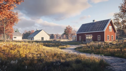 Autumn Countryside with Solar-Powered Homes