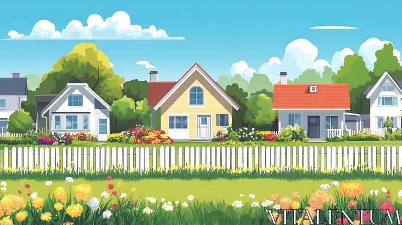 AI ART Picturesque Row of Colorful Suburban Homes