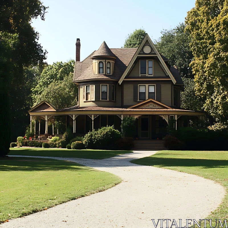 Charming Historic Victorian House Surrounded by Nature AI Image