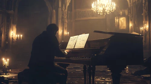 Pianist Under Chandelier