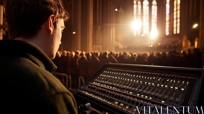 Sound Engineer Managing Live Event in Church AI Image