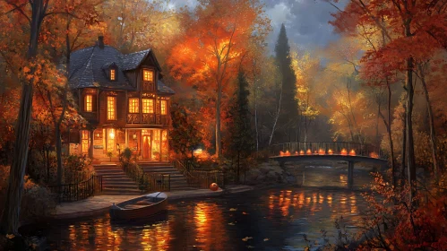 Cozy Cabin by a Tranquil Autumn Lake