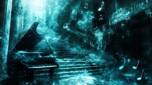 Surreal Abandoned Mansion with Piano