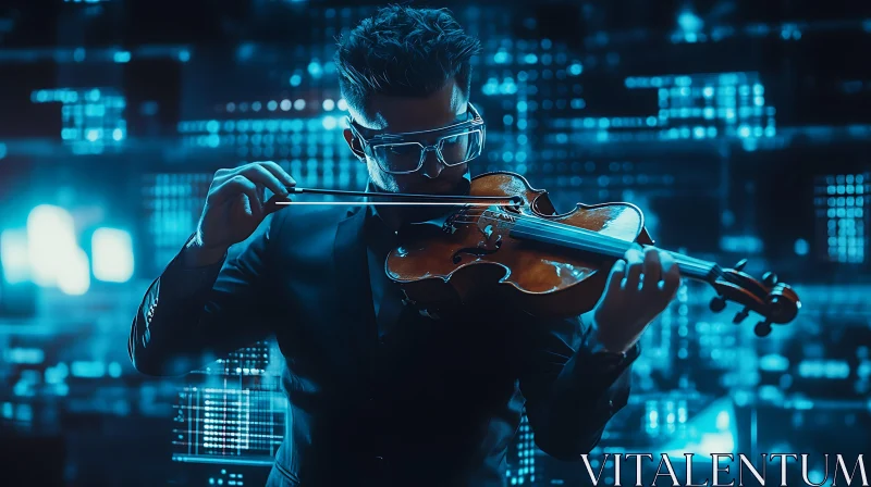 Modern Violinist in a Tech-Savvy Setting AI Image