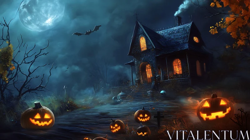 AI ART Spooky Halloween House Under the Moon