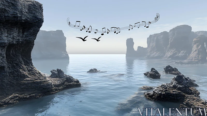 AI ART Whimsical Coastal Scene with Birds and Music