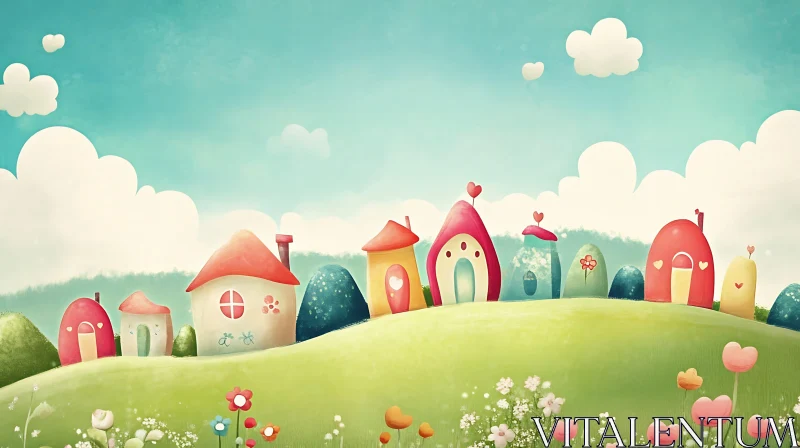 AI ART Enchanting Cartoon Landscape with Bright Homes