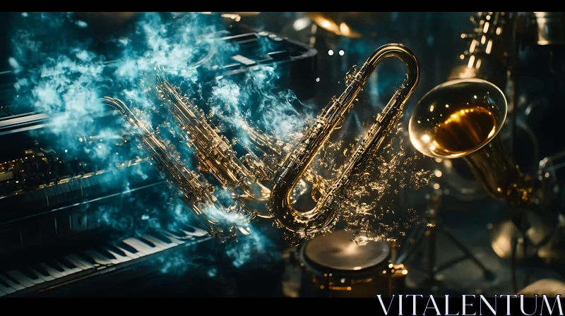 AI ART Ethereal Saxophones and Piano with Glowing Mist