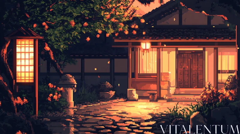 AI ART Peaceful Japanese Night Scene in Pixel Art