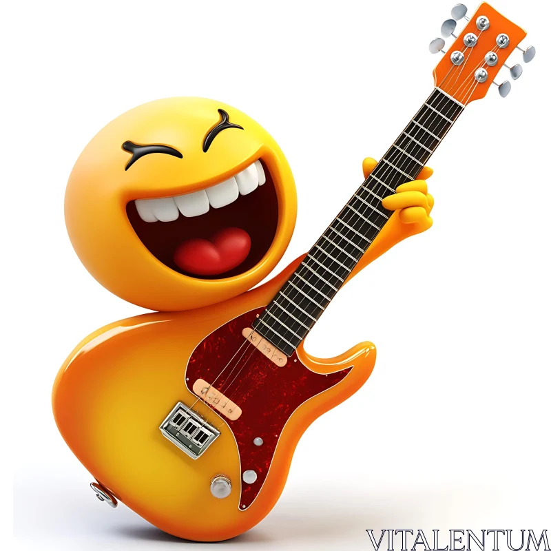 Cheerful Emoji with Orange Electric Guitar AI Image