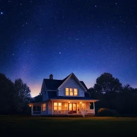 Warmly Lit House in Countryside Night