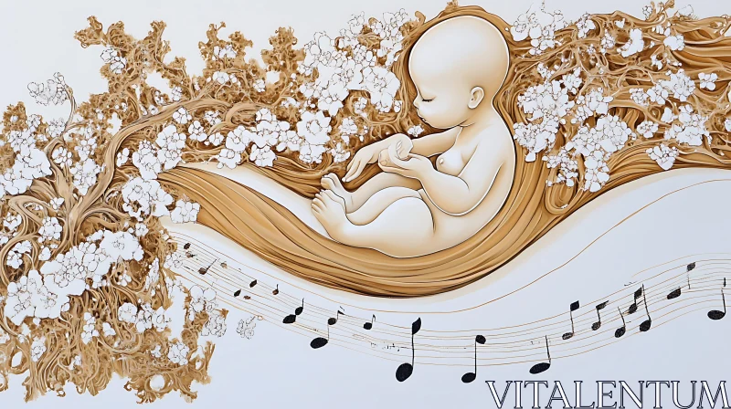 Harmonious Baby and Music Floral Art AI Image