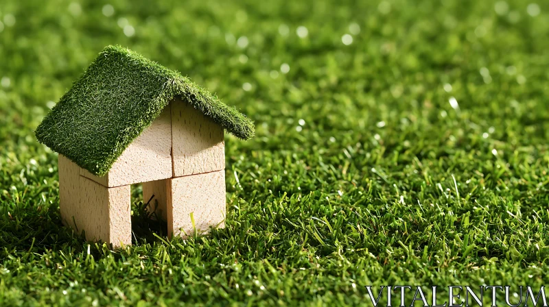 AI ART Tiny Wooden House with Grass-Covered Roof