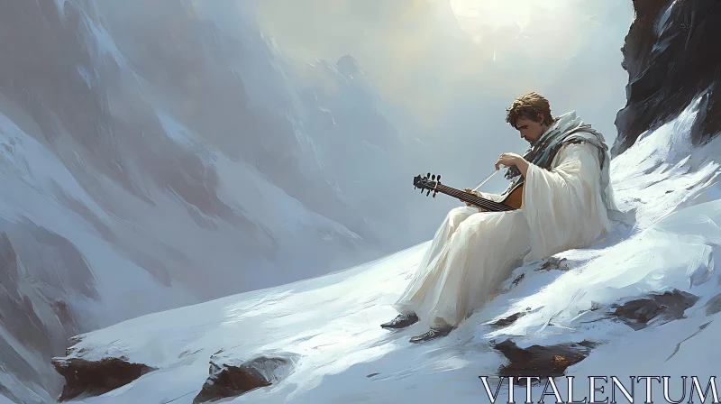 AI ART Solitary Musician on Snowy Mountaintop