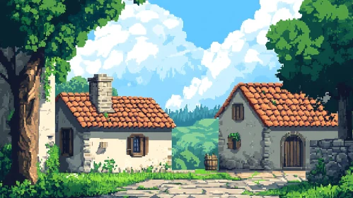 Pixel Art Village with Cozy Cottages