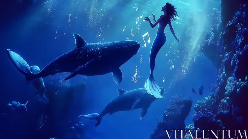 Magical Ocean Scene with Singing Mermaid AI Image