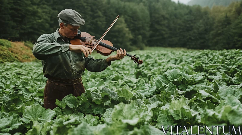 Serene Violin Performance in Nature AI Image