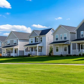 Modern Suburban House Row with Green Lawns