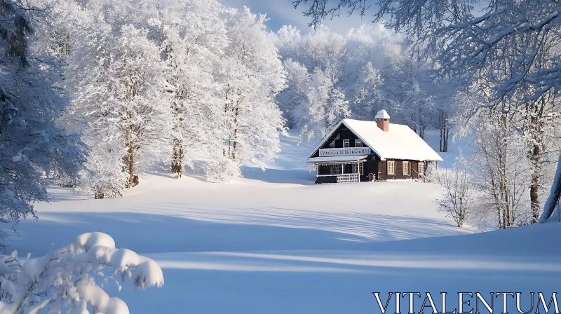 Solitary Cabin in Serene Snowy Woods AI Image