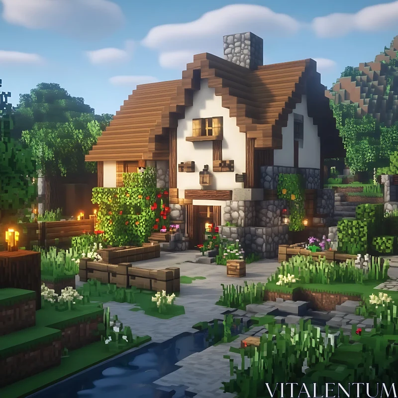 Enchanting Minecraft Cottage in Verdant Setting AI Image