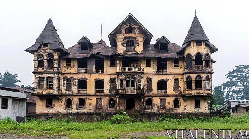 Eerie Dilapidated Mansion with Gothic Design AI Image