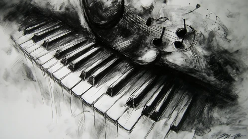 Expressive Charcoal Drawing of Piano Keys