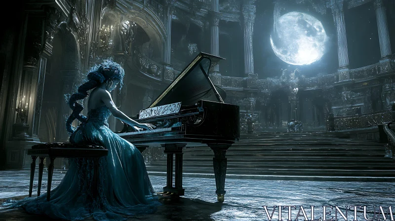 AI ART Mystical Moonlit Piano Scene