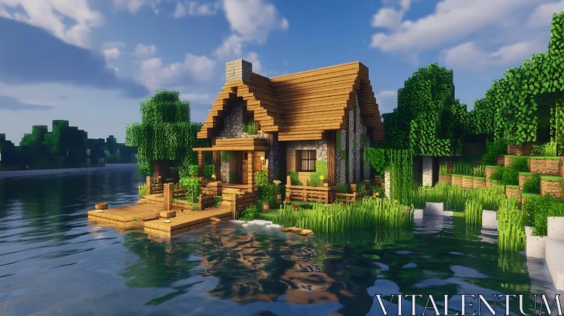 Tranquil Lakeside House with Dock and Nature AI Image