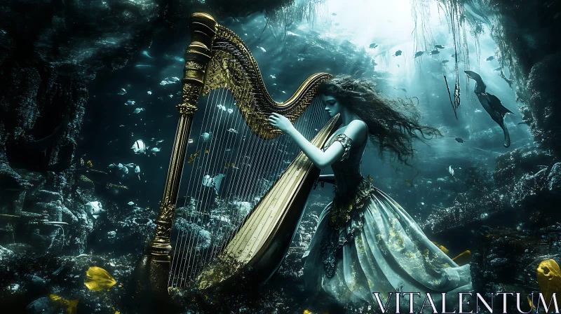 Aquatic Fantasy: Mermaid with Harp AI Image