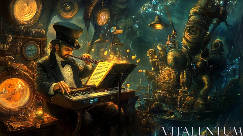 Steampunk Underwater Musical Fantasy AI Image