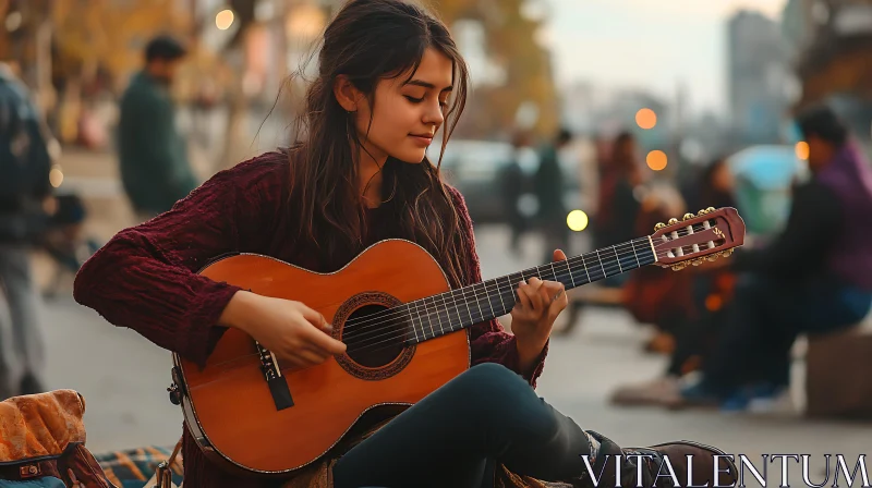 Street Musician Serenading with Acoustic Guitar AI Image